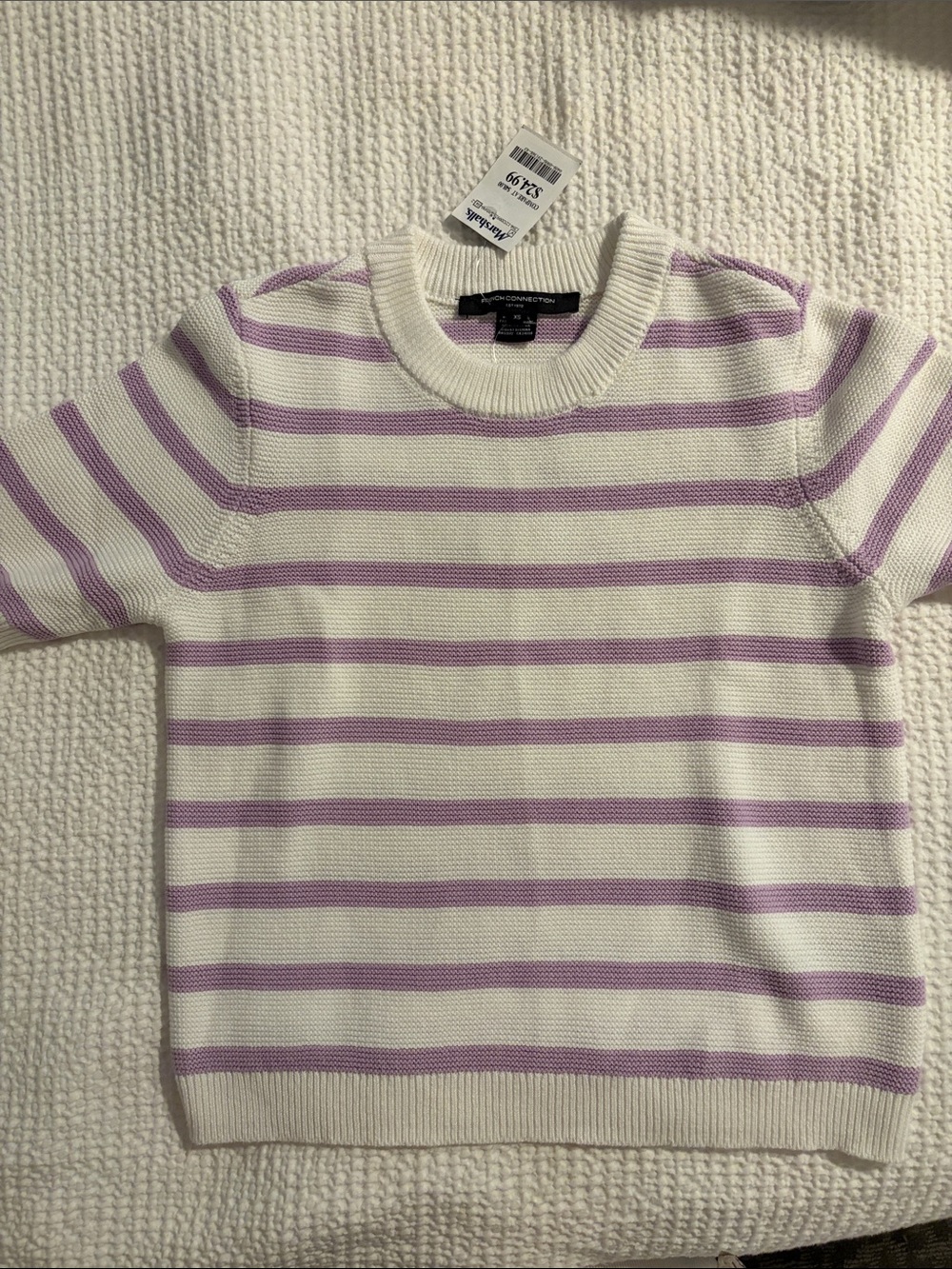 French Connection Women's Striped Crewneck Sweater - Cream & Light Purple